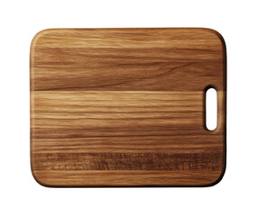 Rectangular wooden cutting board with a smooth surface and handle on a white background