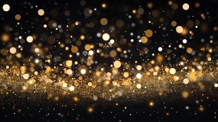 Fototapeta premium Abstract golden background with bokeh effect and shining defocused glitters. Festive gold texture for Christmas, New Year, birthday, celebration, greeting, victory, success, magic party.