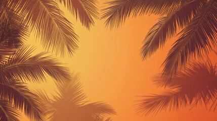 Stunning Palm Leaves Silhouette at Sunset: A Tropical Paradise in Vibrant Colors. A Breathtaking View of Nature's Art. Perfect for Backgrounds, Designs, and More.