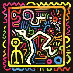  Vintage Vinyl Record Art Retro Cartoon Bird Illustration Colorful Dance Swirls Dots Abstract Patterns