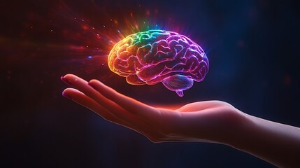 A Radiant Brain Rests Gently In A Waiting Hand