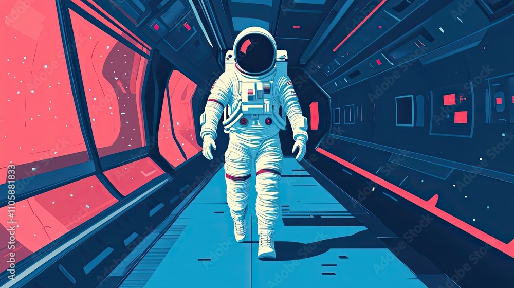 Canvas Prints astronaut walking through futuristic space corridor