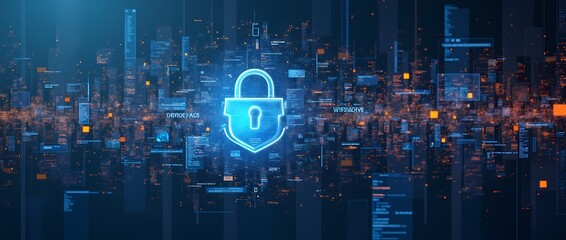 Graphical representation of cybersecurity, data protection and information privacy