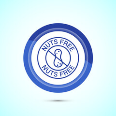 Peanuts free icon, No nuts label. Allergen free logo illustration, Blue Color Button Design