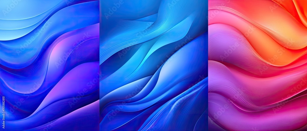 Poster abstract waves in vibrant colors representing fluid motion and harmony creating a modern background 