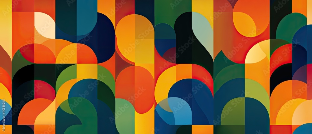 Aufkleber abstract pattern with colorful geometric shapes in bold hues and smooth curves, ideal for modern des