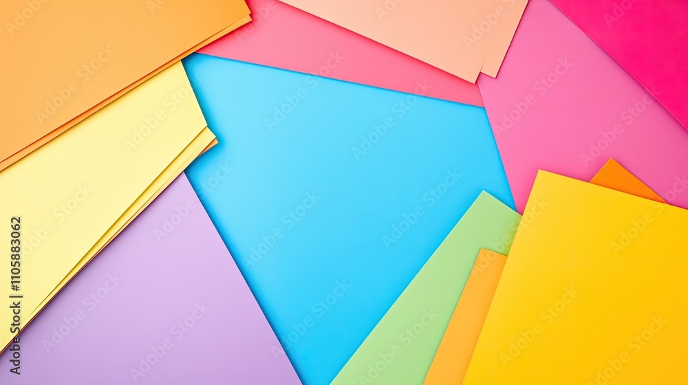 Poster colorful arrangement of vibrant sheets and papers in various shades creating a pleasant and cheerful