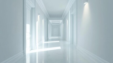 A Stunning Empty White Marble Hallway, Exquisite Interior Design, Classic Architecture