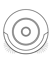 Robot vacuum cleaner top view - vector linear image for logo, pictogram or coloring. Outline. Robot vacuum cleaner for icon or sign