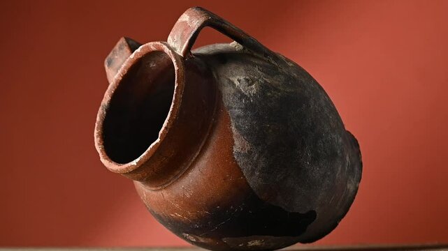 Old broken terracotta vase, handmade antique object
