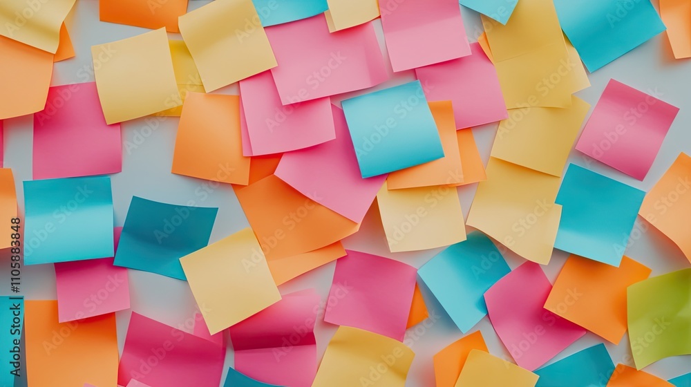 Aufkleber a colorful array of sticky note papers in various bright shades spread across a white surface for cr