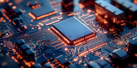 Fototapeta premium Placa de circuito digital com caminhos iluminados