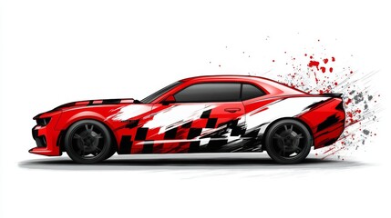 Fototapeta premium Stunning Red Racing Car Design with Dynamic Graphics - A Powerful and Sporty Vehicle