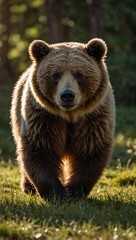 Fototapeta premium Cute bear running freely in sunlight.