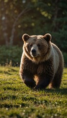 Fototapeta premium Cute bear running freely in sunlight.