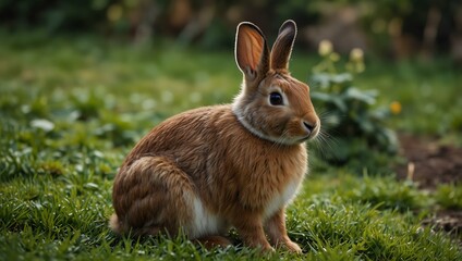 Fototapeta premium Cute brown rabbit resting in the garden.