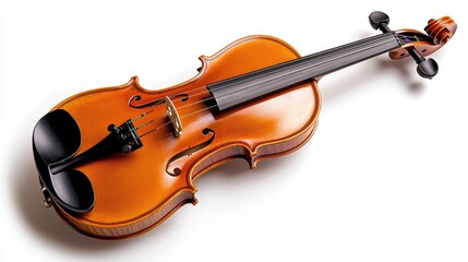 Obraz premium Elegant Violin with Glossy Finish on White Background, Showcasing the Fine Craftsmanship and Detail of Musical Instruments for Artistic and Educational Uses