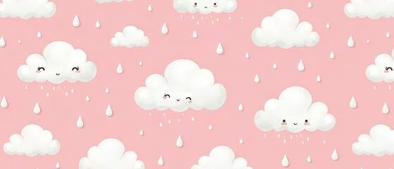 Cute Clouds and Raindrops Seamless Pattern for Kids