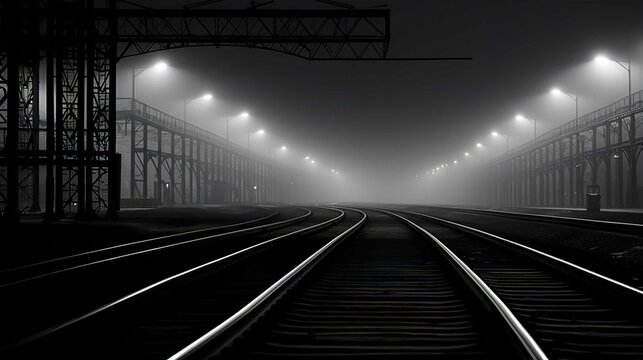 Old Train on Rusty Railroad Tracks Journeying Along the Perspective Path