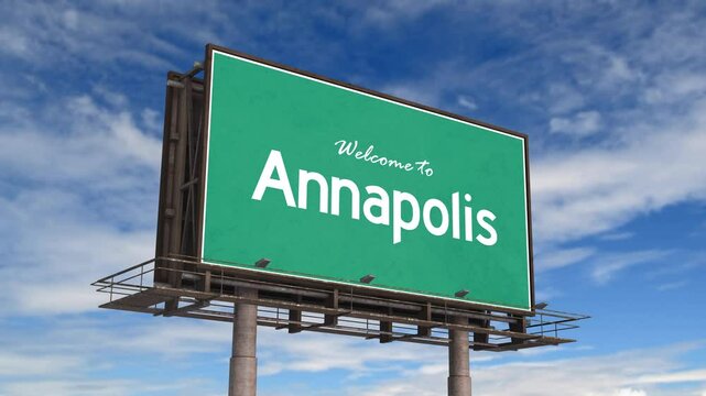 Welcome To Annapolis Road Sign. Airplane Landing Maryland Annapolis USA.