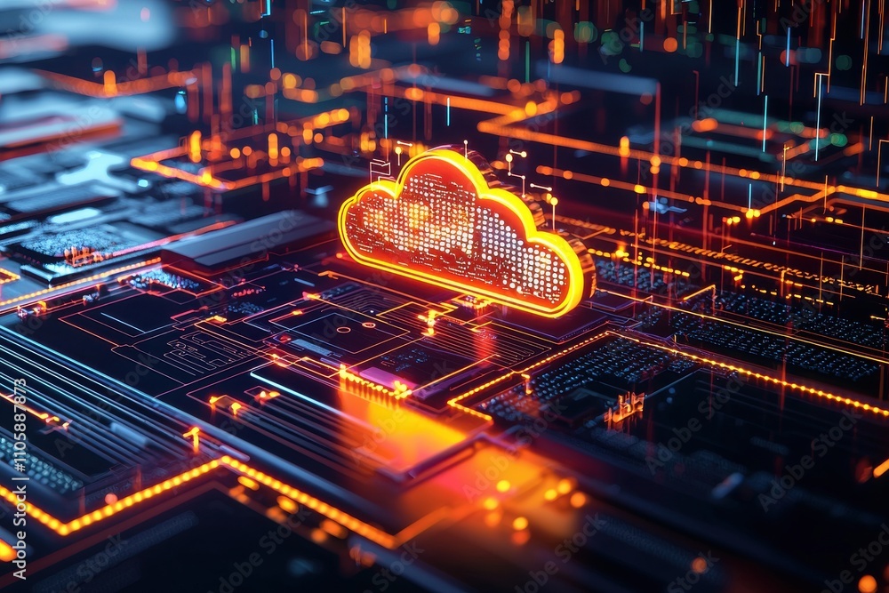 Poster abstract technology background with cloud storage and digital elements
