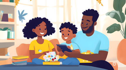 A family with children looking at a smartphone