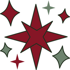 Red and green sparkles stars icon ,Christmas vector illustration Clip Art