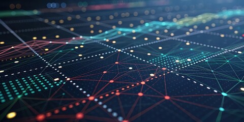 Abstract Network Data Visualization Interconnected Nodes and Lines Showing Complex Information Flows