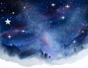 Fototapeta premium Watercolor Night Sky Vector Illustration. Vast night sky overflowing with stars