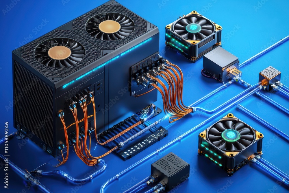 Aufkleber modern computer hardware setup with cooling systems and cables