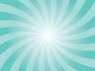 Green sunburst background. Turquoise green radial retro glowing rays banner. Abstract retro whirlwind starburst vector abstract background. Twisted radial illustration.
