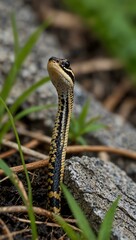Fototapeta premium Cute garter snake in Benezette, PA backyard.