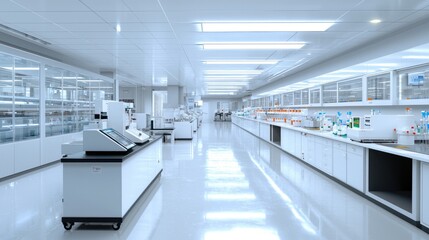 Modern Laboratory Interior with Clean Surfaces and Organized Workstations for Scientific Research and Experimentation