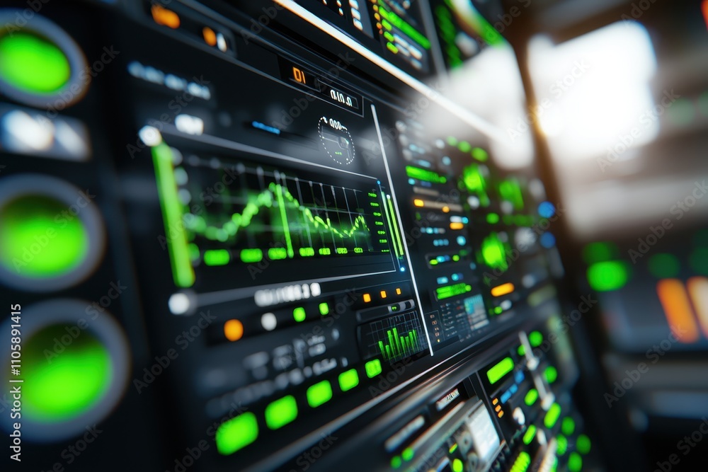 Aufkleber high-tech data dashboard with green and blue graphical elements