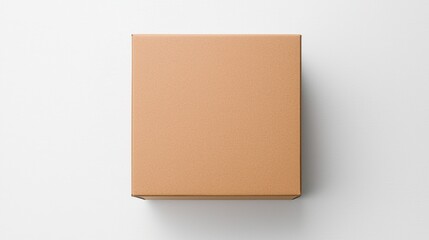 Food packaging box mock-up concept in a minimalist style. Brown cardboard box on a white surface, top view