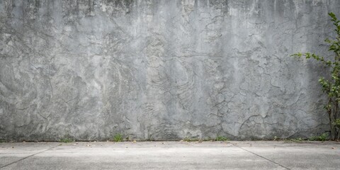 Fototapeta premium Textured Grey Wall with Ground and Plant Life