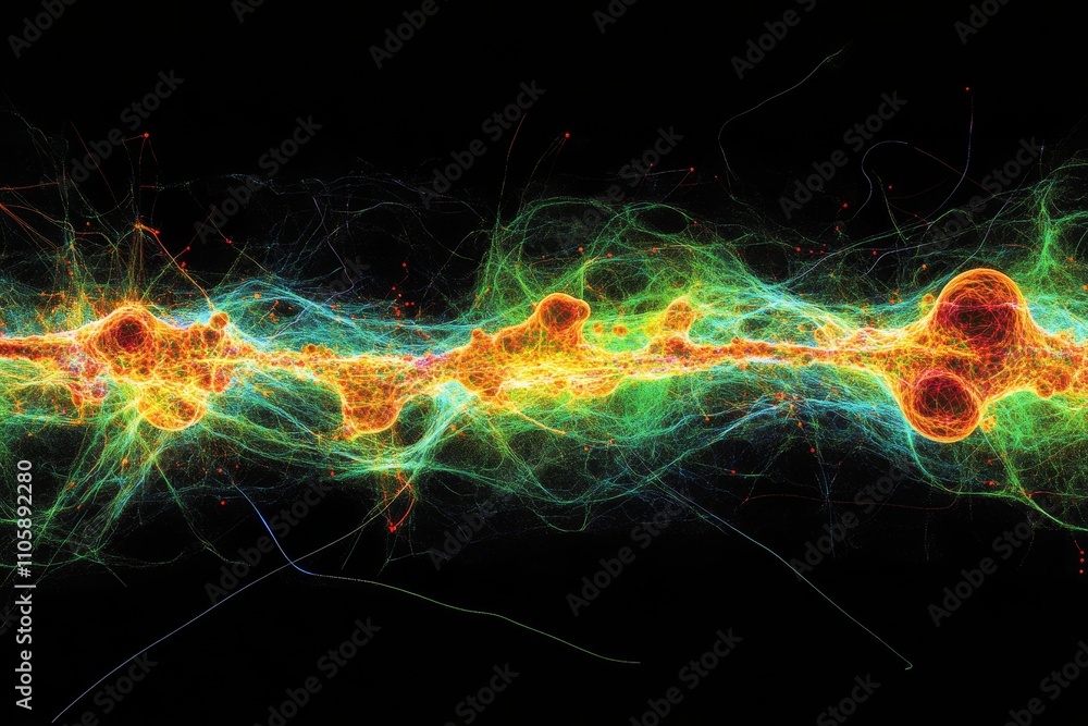 Poster abstract colorful network of light threads representing energy flow and connection in a digital univ