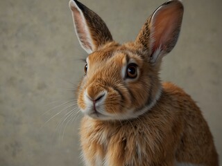Obraz premium Cute realistic rabbit with large ears on a neutral background.