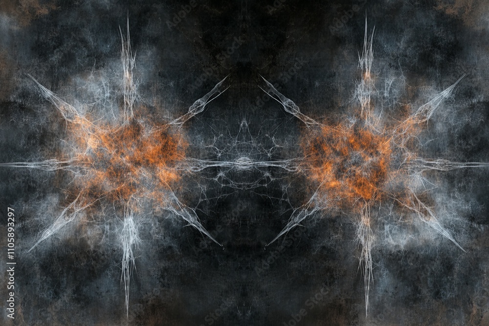 Poster abstract fractal art with explosive patterns and textures creating a dynamic symmetrical design evok