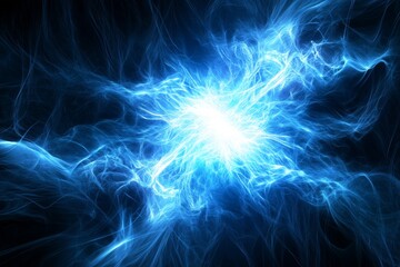 Fototapeta premium Abstract Energy Burst in Blue and Black Atmosphere Representing Powerful Light and Motion through Vivid Swirls and Radiant Electricity for Use in Backgrounds and Designs