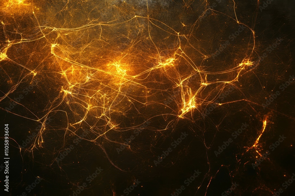 Poster abstract golden light trails creating a mesmerizing background with ethereal patterns, providing a d