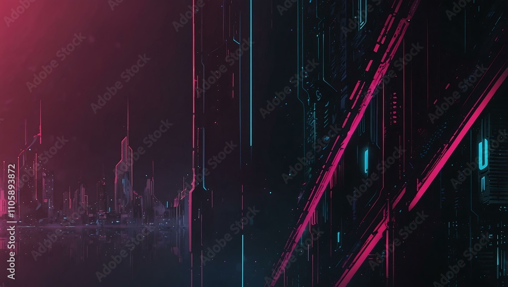 Poster cyberpunk abstract lines in a gradient style.