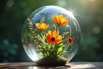 Enchanting Glass Orb of Nature, Crystal Ball, Botanical Wonders,  Nature's Essence