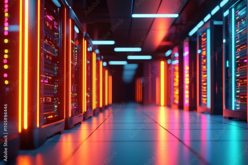Aufkleber futuristic data center with colorful lights and server racks