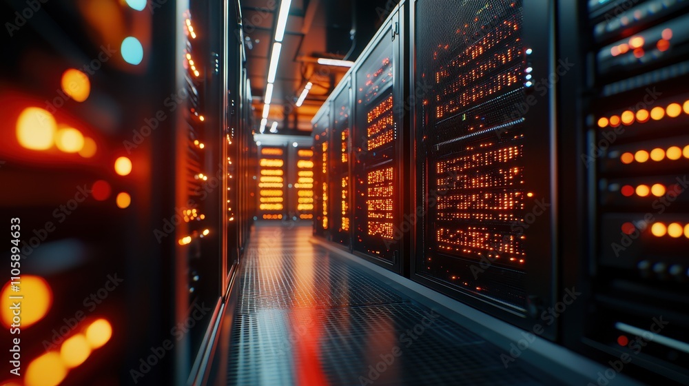 Aufkleber high-tech server room with illuminated data storage racks