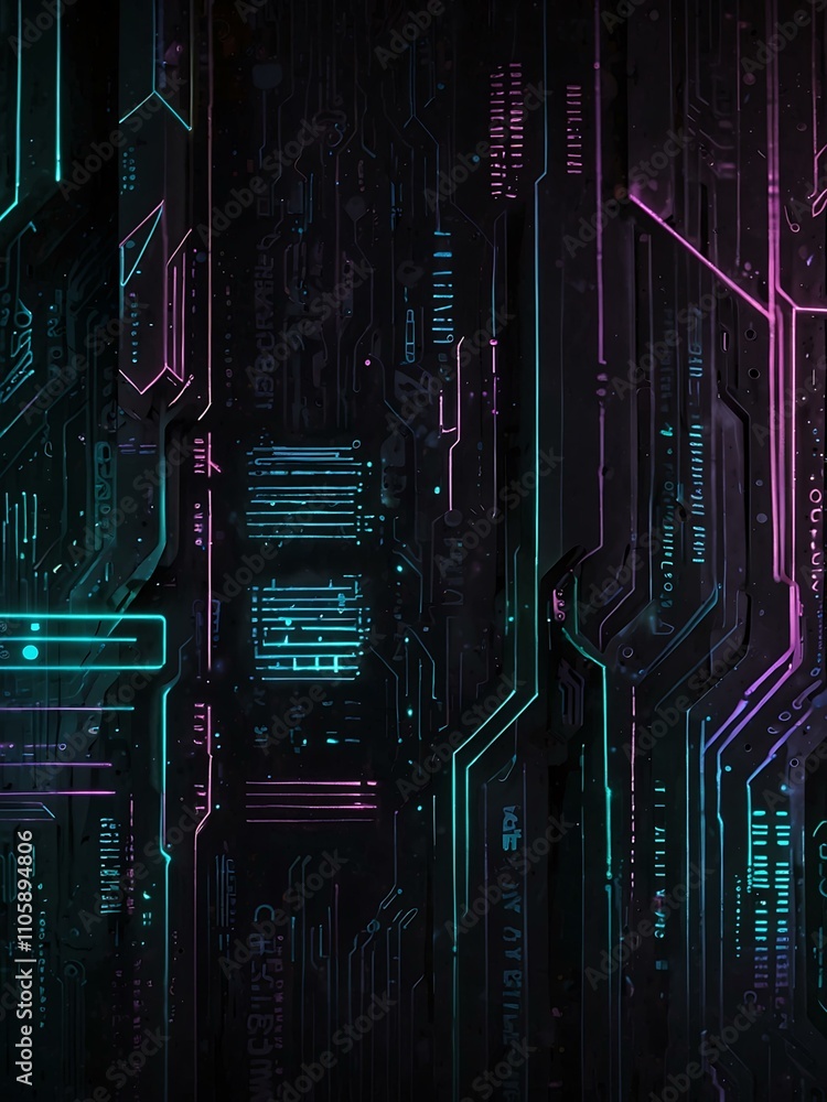 Poster cyberpunk-style abstract lines background.