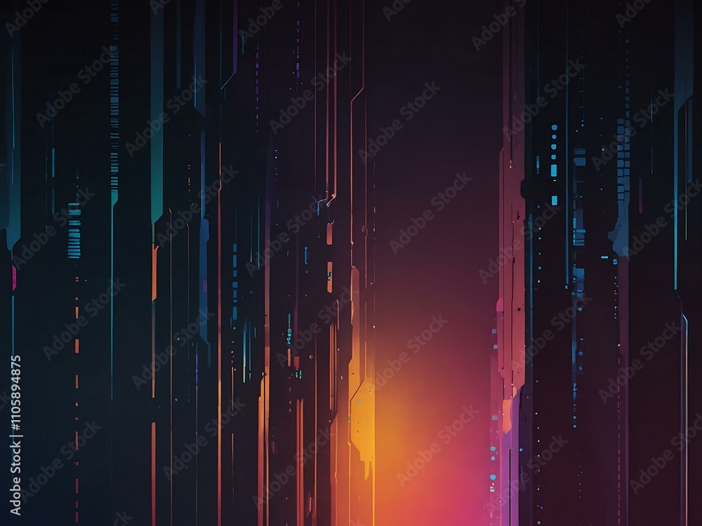 Poster cyberpunk-style abstract lines in gradient colors.