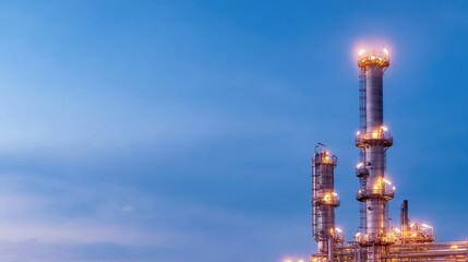 Obraz premium Industrial plant with smokestacks against a twilight sky