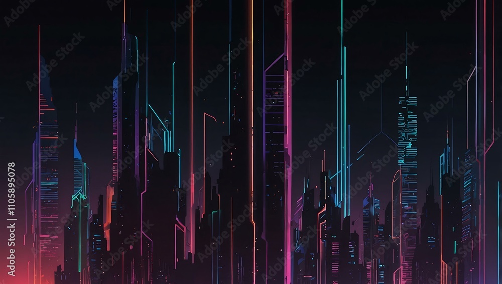 Poster cyberpunk-style lines with abstract gradient colors.