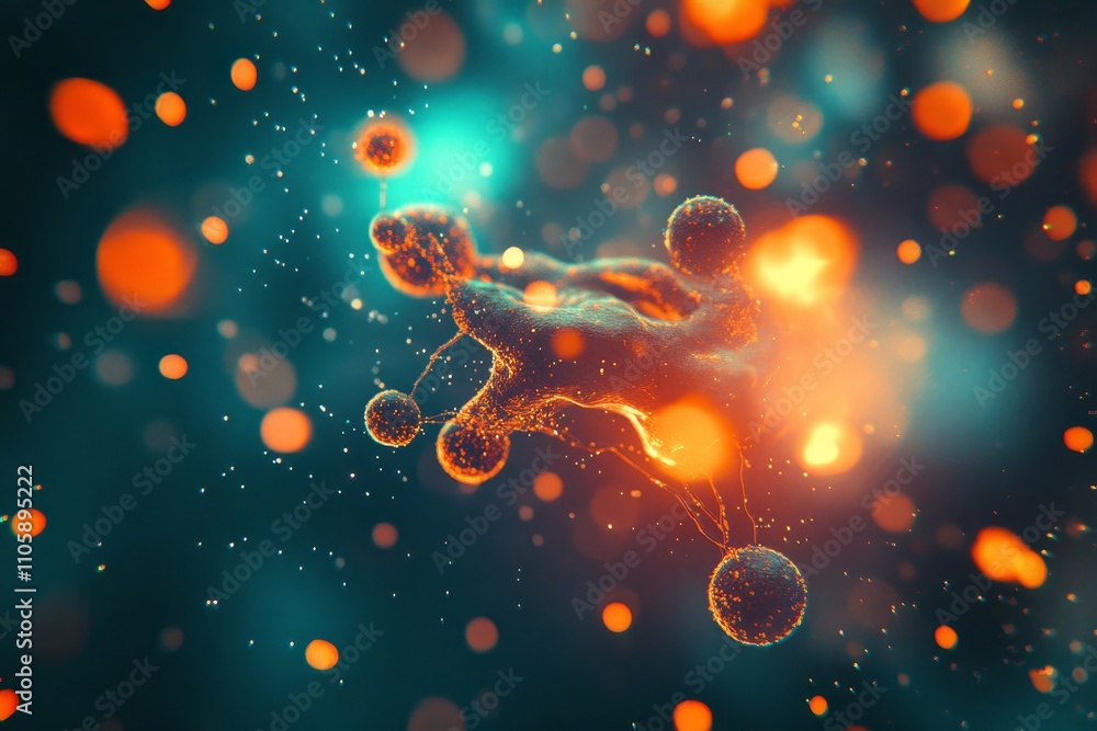 Aufkleber abstract representation of cellular structures and molecular interactions with vibrant colors showca